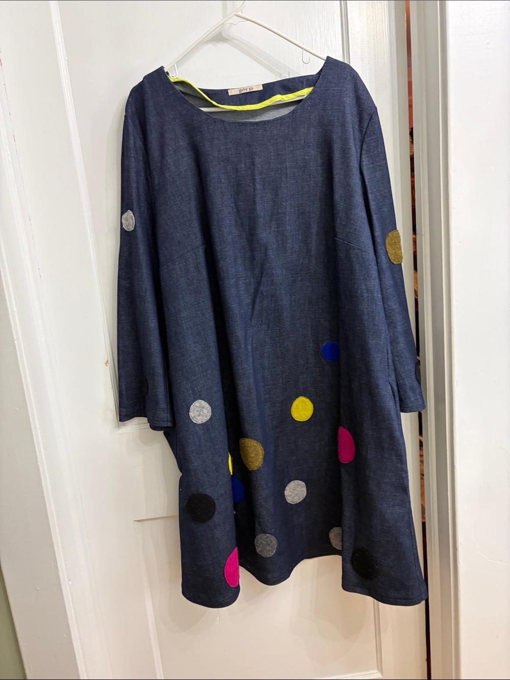 Navy Long-Sleeve Polka Dot Swing Dress